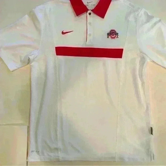 Nike Mens Dri-Fit Ohio State shirt. Size Medium. White with Red Collar - Picture 2 of 13